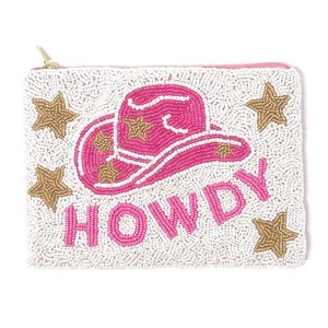Porte-monnaie carré brodé en coton rose vif avec perles, style cowgirl, pour usage quotidien - Product Image 4