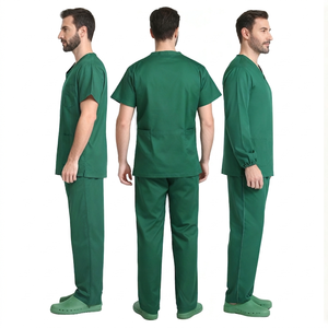 Men Medical <b>Scrub</b> <b>Sets</b> V-Neck Short Sleeve Uniforms Hospital Wear Polyester Woven Pants <b>Set</b> for Healthcare Workers - Product Image 3