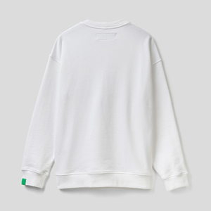 Sweat-shirt blanc à col rond pour homme, coupe régulière, en coton tricoté, pull décontracté, couleur unie, manches longues, vêtements d'automne - Product Image 1
