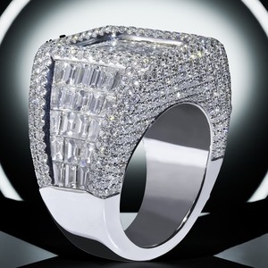 <b>Iced</b> Out Moissanite Cluster Solitaire <b>Ring</b> Sterling Silver Rhodium Plated Baguette Bridal Hip Hop Unisex Gift Jewelry - Product Image 2