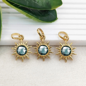 Colgante Redondo de Cuarzo Aguamarina con Forma de Sol, Chapado en Oro, con Engaste de Collet, Joyería de Cuarzo Aguamarina, Colgante Redondo de Sol de 6mm - Product Image 1