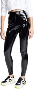 High Waist Black Faux Leather Leggings Full Length Stretch <b>Tight</b> Solid Women's All Seasons Wear - Product Image 3