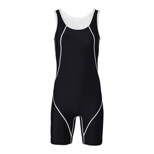 Combinaison de lutte unisexe personnalisée pour adultes, ajustée, 100 % polyester extensible, une pièce, noir avec bordure blanche, vêtements de sport de combat - Product Image 1