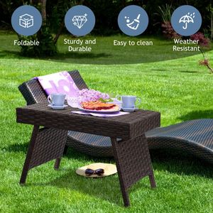 Tavolino da Caffè Pieghevole in Alluminio e Rattan PE per Esterni, Patio e Balcone - Product Image 4