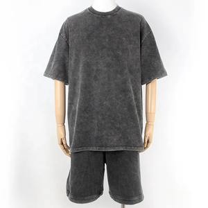 Ensemble short et t-shirt décontracté pour homme en coton 100% délavé à l'acide, anti-plis et écologique - Product Image 2