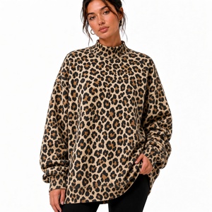 Suéter de Cuello Alto Extra Grande para Mujer, Estilo Otoñal, Estampado de Leopardo, Manga Larga, Tejido de Punto, con Bolsillos - Product Image 5