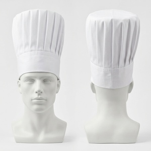 Chapeau de chef imperméable en mélange de coton de qualité supérieure, blanc, à couronne plissée, 180 GSM, impression numérique de logo personnalisé, restaurant - Product Image 1