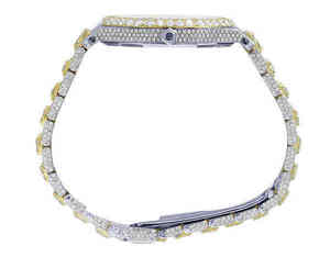 Montre de luxe à cadran bicolore or, mouvement japonais à quartz, diamants VVS et moissanite, cadran en verre, prix bas - Product Image 4