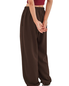 Pantalones Harem de Cintura Alta para Mujer, Color Marrón, Corte Holgado, Casuales, Largos, Cintura Elástica con Bolsillos - Product Image 2