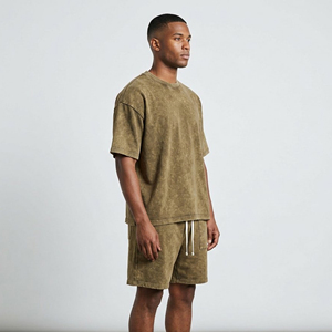 Ensemble court 2 pièces pour homme grande taille, personnalisé OEM/ODM avec logo imprimé ou brodé, épaules tombantes, 100 % coton, style streetwear - Product Image 2