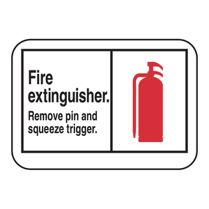 Señal de extintor de incendios Brady: Retirar el pasador y presionar el gatillo, para uso en paredes interiores/exteriores, PVC - Product Image 1