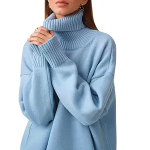 カスタマイズされた新しいウールロングセーター女性用黒と白のストライプウールニットセーター