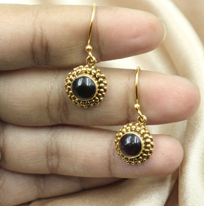 Elegant Round Garnet Gemstone <b>Silver</b> Drop Earrings Handcrafted Bali Style <b>Beaded</b> Design Natural DeepRed Garnet Studs Jewelry her - Product Image 4