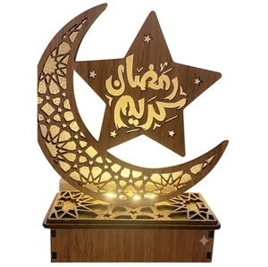 Wholesale Wooden <b>LED</b> Ramadan Decorations Moon <b>Star</b> Night Light Eid Mubarak Home Table Ornament Islamic Party Decor Craft Supply - Product Image 1