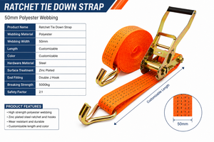 Ratchet <b>Cargo</b> Strap 50mm Hook Polyester 5000kg Abrasion Resistant Truck Transportation Custom Length OEM Manufacturer - Product Image 4