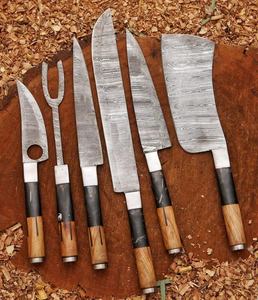 Ensemble de couverts de cuisine de style Damas haut de gamme, couteaux de chef en acier à motifs, manche en bois, outils de découpe culinaire, vente en gros - Product Image 5