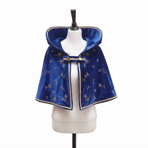 Capa de Terciopelo con Ribete de Piel Blanca y Bordado Plateado, Capa de Disfraz para Festivales y Carnaval con Capucha - Product Image 2
