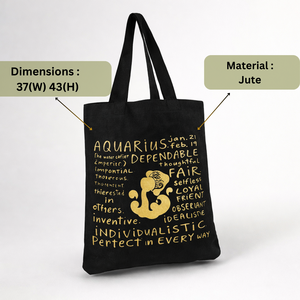 Sac fourre-tout en toile imprimé personnalisé avec motif Aquarius doré |   Sac de courses réutilisable, grand format 37x43cm, écologique, élégant, sac fourre-tout - Product Image 4