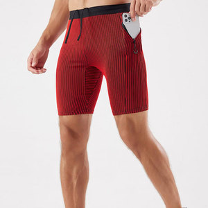 <b>Men's</b> <b>Red</b> Solid Compression <b>Shorts</b> Mid Waist Elastic Eco-Friendly Breathable Quick Dry Sporty with Pockets Front Logo - Product Image 3