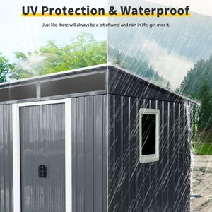 Abri de jardin en métal extérieur 6 pieds x 5 pieds avec fenêtre et plaque transparente pour jardin et pelouse (noir et blanc) - Product Image 5