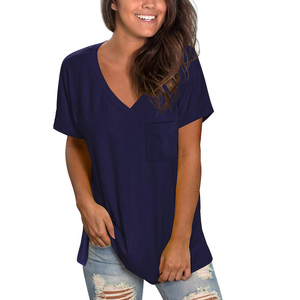 Chemise décontractée pour femme en coton à manches courtes et col en V, avec logo personnalisé, respirante, légère, tricotée, unie, design élégant - Product Image 3