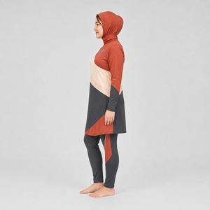 Wholesale Modest Burkini Swimwear Women modest bikini set with Scarf <b>Top</b> Oversized Pants Summer Beachwear High Cut Print Front - Product Image 4
