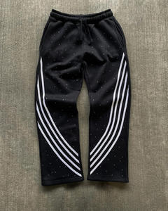 Venta caliente de alta calidad Hombre Pantalones Streetwear holgado algodón francés Terry Sun Faded lavado Rhinestone pantalones de chándal hombres - Product Image 1