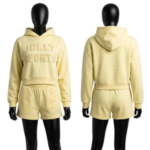 Ensemble de survêtement en molleton de coton et polyester de luxe pour femme, motif graphique, impression en relief personnalisée, ensemble de survêtement pour femme - Product Image 6