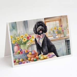 Whimsical Portuguese Water Dog Easter Decoraciones Pack 8 Tarjetas de notas A7 en blanco con sobres Tarjetas de felicitación de tamaño 5x7 - Product Image 1