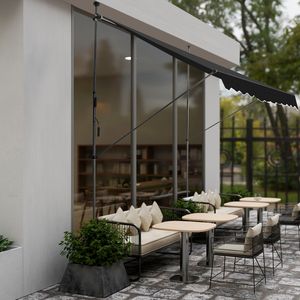 Tenda da Sole Retrattile Nera 200 cm (L) x 150 cm (P) x (200-300 cm) (A) in Poliestere Spalmato, Installazione Autoportante - Product Image 5