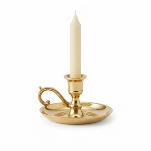 Porte-bougie vintage en laiton avec poignée incurvée, support de bougie fait main, plateau rond, décoration de table de mariage - Product Image 1