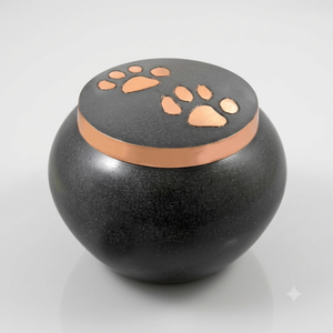 Urna Moderna de Aluminio Negro para Cremación de Mascotas, Grabada con Huellas de Patas en Oro Rosa, Recuerdo Conmemorativo, Recipiente para Cenizas, Urnas Funerarias para Perros y Gatos - Product Image 1