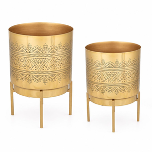 Pot de fleurs élégant gravé avec support pour plantes d'intérieur, jardinière décorative surélevée pour salon, bureau, entrée, chambre - Product Image 5