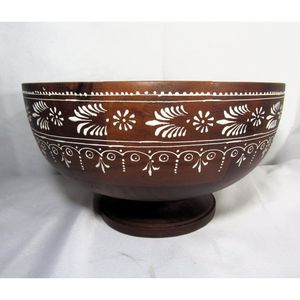 Bol en bois de manguier émaillé fait main, écologique et luxueux, avec motif floral aquarelle bleu, style rustique, pour servir des salades - Product Image 5