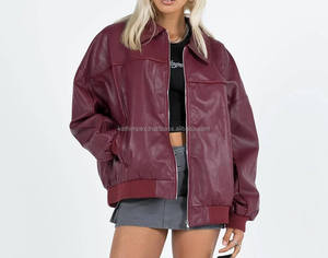แจ็คเก็ตหนัง BOMBER ผู้หญิงขนาดใหญ่ลำลองเบอร์เบอร์เบอร์เบอร์เบอร์เบอร์กันดีระบายอากาศได้ดีซับในวิสคอสไซส์ใหญ่พิเศษสำหรับฤดูใบไม้ร่วงฤดูหนาว - Product Image 3