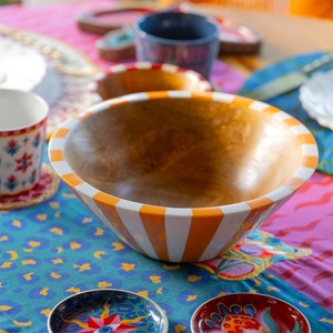 Handmade Wooden <b>Bowls</b> Set with Colorful Stripe Pattern for Food Serving Party Use Modern Design - Product Image 3