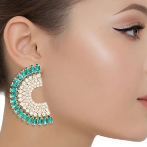 Boucles d'oreilles lumineuses en cristal vert semi-circulaire pour femmes, bijoux élégants, accessoires de fête, cadeau tendance - Product Image 6