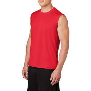 T-shirt décontracté rouge sans manches en coton pour homme, idéal pour la salle de sport, la maison ou les activités de plein air. - Product Image 3