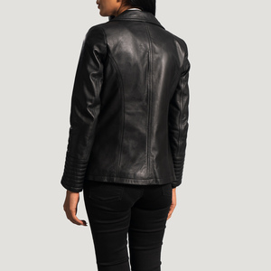 Chaqueta Bomber de Cuero Genuino de Alta Calidad para Mujer, de Secado Rápido, Estilo Motero, Negra, con un Solo Botón, Colores Personalizados con Logotipo, OEM - Product Image 3