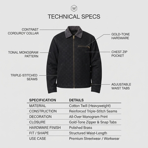 Veste de travail streetwear noire personnalisée OEM pour hommes, en sergé de coton 280 GSM, col en velours côtelé, coutures triples, respirante - Product Image 4