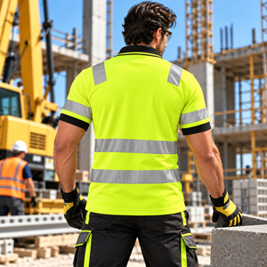 Camiseta Polo Amarilla de Alta Visibilidad Personalizada con Franjas Reflectantes, Uniforme de Trabajo, Ropa de Seguridad de Manga Corta para Hombre - Product Image 3