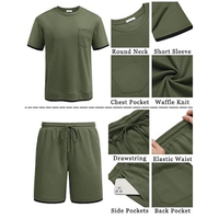 Ensemble décontracté 2 pièces pour homme, vert olive, t-shirt et short en tricot, col rond, respirant, impression numérique, vêtements d'été