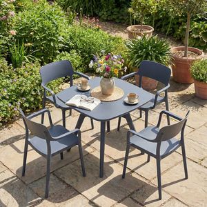 Table de salle à manger d'extérieur moderne pour 4 personnes, table de bistrot en MDF résistante aux intempéries avec design carré - Product Image 5