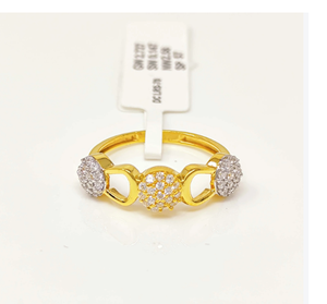 Anillo de Oro Sólido de 22k con Tres Piedras para Mujer, Oro Amarillo Real, Banda con Incrustaciones de Circonitas, Joyería Fina Hecha a Mano, Elegante Regalo - Product Image 2