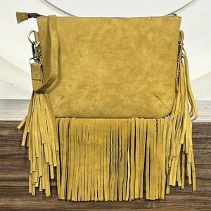New Western Style Hair on Hide Fur Suede Leather Fringe <b>Bag</b> High Quality <b>Boho</b> Women Leather Shoulder <b>Bag</b> With Turquoise Stone - Product Image 6