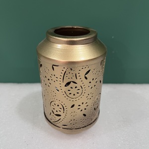 Gold Metal Candle Holder Floral Cut Design <b>Tealight</b> <b>Lantern</b> Decorative Tabletop Home Decor - Product Image 1