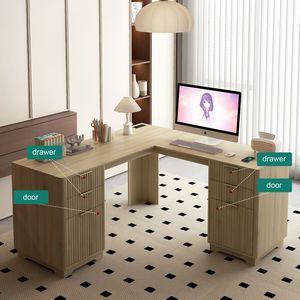 Escritorio de Estudio Moderno en Forma de L con Cajones y Estantería para Libros, Ideal para Oficina en Casa - Product Image 3