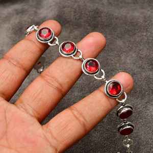 Handmade Garnet Gemstone <b>Bracelet</b> 925 Sterling <b>Silver</b> Jewelry 7 Inch Elegant Gift For Women <b>Girls</b> Fashion Accessories - Product Image 4