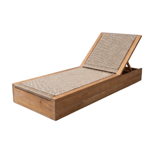 Chaise longue d'extérieur pliable en teck massif tressé, avec inclinaison manuelle, idéale pour la plage, les complexes hôteliers et les villas - Product Image 4