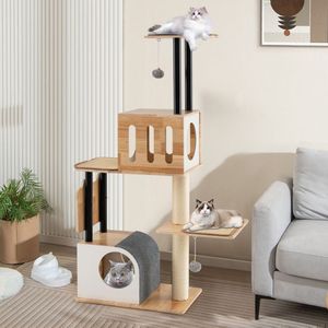 Torre Moderna Alta para Gatos con Bolas Colgantes y Alfombras de Sisal, Doble Condo, Árboles y Rascadores Premium para Gatos - Product Image 2